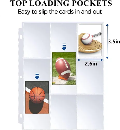 Miniatura 4 de Carpeta de tarjetas coleccionables de baloncesto de 900 bolsillos, carpeta de álbum con 50 fundas de página de carga superior, carpeta de 9
