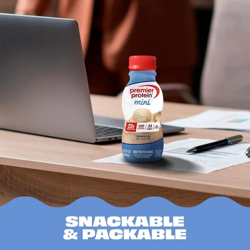Miniatura 6 de Premier Protein Shake MINIs, vainilla, 0.78 oz de proteína, 120 calorías, sin azúcar añadida, 8.75 onzas líquidas, paquete de 12