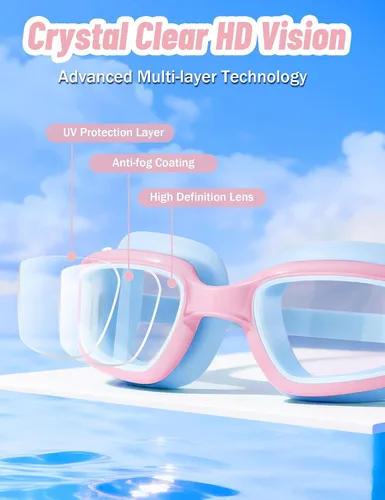 Miniatura 3 de Vvinca Gafas de natación para niños, gafas de natación para niños pequeños de 3 a 14 años, protección UV antivaho sin fugas, gafas de piscina