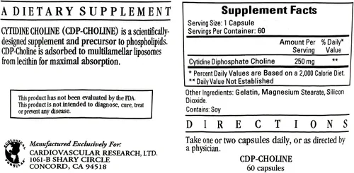 Miniatura 2 de Cytidine Choline/CDP 250mg 60 Caps - Fórmulas Ecológicas/Investigación Cardiovascular
