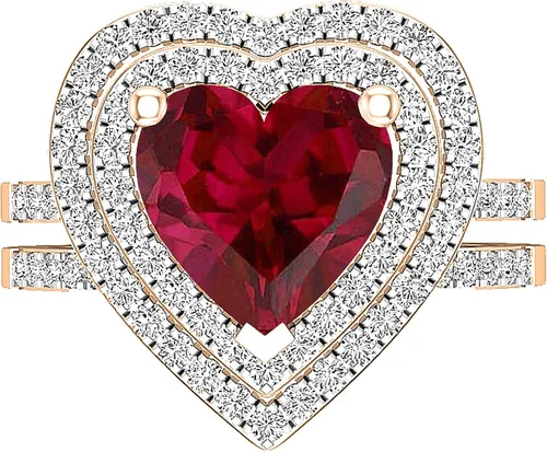 Miniatura 7 de Dazzlingrock Collection Juego de anillos de compromiso de doble halo con diamantes naturales redondos y piedras preciosas creadas en laboratorio