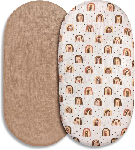 Miniatura 22 de Sábanas bajeras de muselina para moisés, paquete de 2 para bebé niño y niña, juego de sábanas suaves, transpirables y elásticas para bebé/colchón