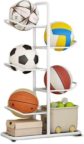 Miniatura 5 de Estante de almacenamiento de equipo deportivo de 5 bolas con soporte para bolas, estante de almacenamiento de pelotas deportivas, soporte vertical