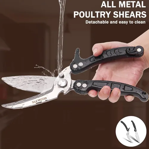 Miniatura 3 de Tijeras de cocina resistentes para aves de corral para cortar carne, aptas para lavavajillas e inoxidables, tijeras de cocina para pollo, pavo, Negro