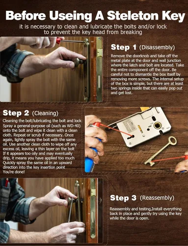 Miniatura 4 de Mellbree KY-32 KY-33 Kit de llaves de esqueleto de repuesto para puertas de estilo antiguo, muebles antiguos Dorado