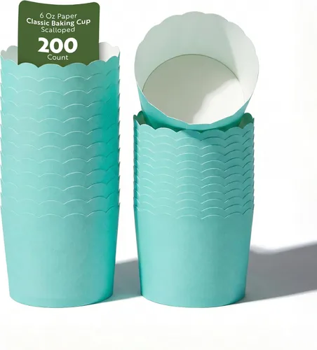 Miniatura 14 de Restaurantware Paquete de 200 moldes de papel para cupcakes de 3.38 onzas, resistentes a la grasa, festoneados para horno, elegantes tazas
