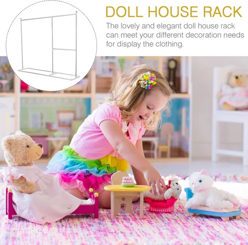 Miniatura 9 de Zerodeko Perchero de ropa para muñecas en miniatura, soporte para ropa de casa de muñecas, muebles compactos para organizar ropa de juguetes