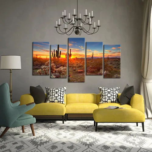 Miniatura 2 de KREATIVE ARTS - Pinturas de paisajes naturales, arte de pared, puesta de sol con saguaros en el desierto de Sonora, 5 piezas impresas en lienzo
