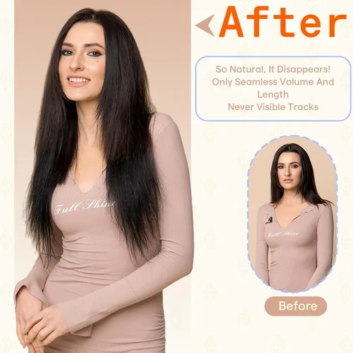 Miniatura 7 de Full Shine - Extensiones adhesivas de cabello Remy de 10 pulgadas, extensiones de cabello humano color negro desteñido de 1.06 oz, extensiones