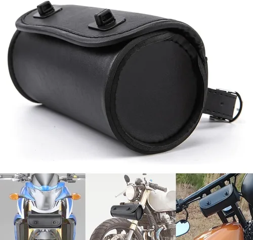 Miniatura 2 de kucehiup Bolsa para manillar de motocicleta, bolsa universal enrollable de herramientas de piel sintética (negro)