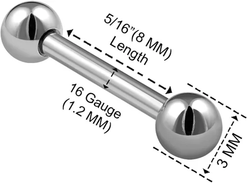 Miniatura 2 de 3 pendientes de barra de acero quirúrgico calibre 16 0.236 in 0.315 in 0.394 in 0.118 in bola Tragus pendientes ceja piercing joyería Ver más tamaños