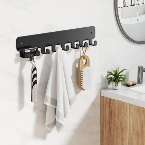 Miniatura 4 de pickpiff Soporte para llaves de pared, soporte adhesivo para llaves con 8 ganchos para llavero de automóvil, organizador de llavero de metal, negro
