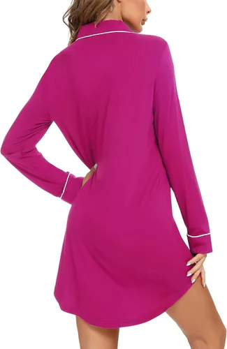Miniatura 53 de Samring Camisón de pijama para mujer, manga corta/larga, con botones, camisón para dormir, camisón para novio, talla XXL