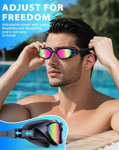 Miniatura 5 de Gafas de Natación, Gafas de Natación Unisex para Adultos Anti Niebla Anti UV Sin Fugas Visión Amplia para Hombres Mujeres Jóvenes Negro/Púrpura