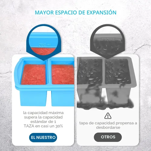 Miniatura 5 de ZIP STANDING Bandejas de silicona para congelador con tapa, contenedor para sopa de 1 taza, moldes grandes para cubitos de hielo con anillo de acero