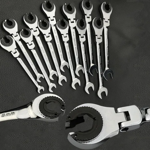 Miniatura 6 de Llave de trinquete de tubo abierto, cabeza fija flexible 2 en 1, llave de trinquete de extremo abierto, llave de trinquete de línea de combustible
