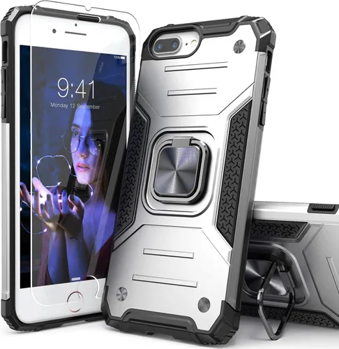 Miniatura 8 de Funda para iPhone 8 Plus Plus con protector de pantalla, cubierta de prueba de caídas de absorción de golpes con soporte para automóvil, funda Negro