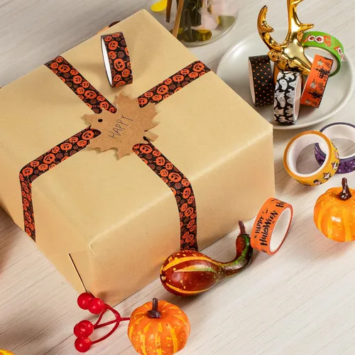 Miniatura 7 de Whaline 24 Rollos de Cinta Washi de Otoño Halloween Juego de Cinta Washi Navideña de Acción de Gracias Hojas de Otoño Calabaza Cinta de Enmascarar
