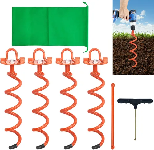 MIXXIDEA Anclajes de Tierra de 11.4 Pulgadas con Tornillo, Kit de Anclajes de Tierra en Espiral de Metal, Estaca de Amarre en Espiral para Perros