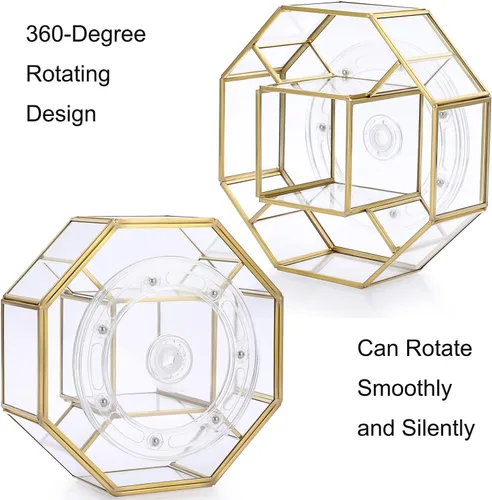 Miniatura 4 de Hipiwe Organizador de maquillaje de vidrio giratorio de 360 grados, 5 ranuras de metal dorado, soporte de exhibición de almacenamiento de cosméticos