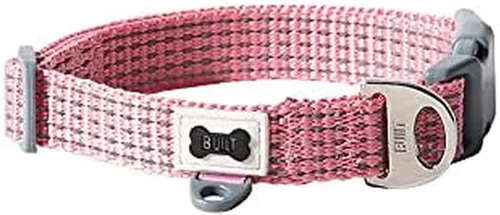 BUILT Pet Nightsafe - Collar para perro pequeño, rosa y gris
