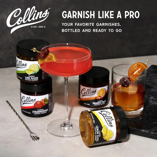 Miniatura 2 de Collins - Kit de decoración de cóctel de cítricos y bayas – Limón confitado, lima, rodajas de naranja y fresas en almíbar – Adornos de cóctel