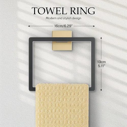 Miniatura 4 de Juego de Accesorios de Ferretería de Baño Negro y Dorado de 5 Piezas Juego de Barra de Toallas de Acero Inoxidable Juego de Soporte de Toallas Barra