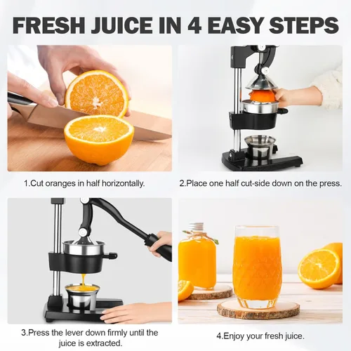 Miniatura 4 de Exprimidor manual de hierro fundido con cono de acero inoxidable, exprimidor de limón resistente para un máximo rendimiento de jugo y limpieza sin