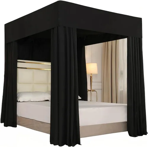 Miniatura 9 de Mengersi Cortina de cama con poste de cuatro esquinas de princesa para niñas, adultos y niños (tamaño matrimonial, mariposa azul)
