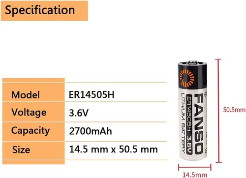 Miniatura 2 de FANSO ER14505H - Batería de litio de 3,6 V, 2700 mAh, ER14505, LS14500, Li-SOCL2, no recargable