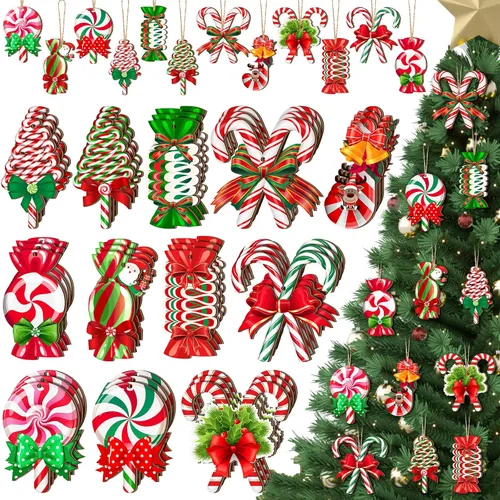 Miniatura 10 de Ferraycle 36 adornos navideños de pan de jengibre, decoraciones de árbol de Navidad, decoraciones de 3 pulgadas, adornos colgantes de madera