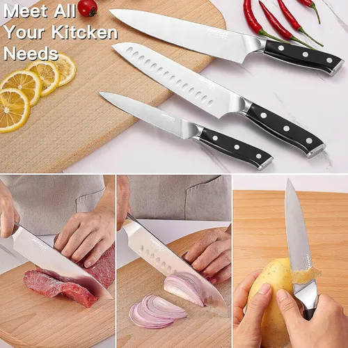 Miniatura 6 de Topfeel Juego de cuchillos de chef profesional, cuchillo afilado, juego de cuchillos de cocina alemanes de acero inoxidable de alto carbono, 3