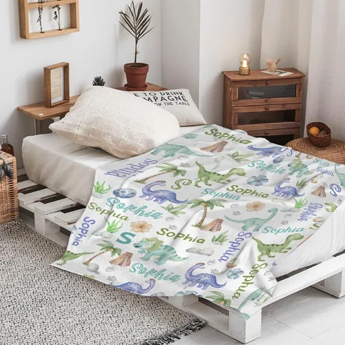 Miniatura 8 de Manta Personalizada con Nombre de Dinosaurio Regalos Personalizados Mantas de Franela Súper Suaves y Ligeras Manta para Niños, Adultos, Adecuada