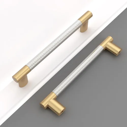Miniatura 24 de Paquete de 10 manijas para alacena con agujero central de 3 pulgadas (76mm), tiradores de gabinete negros y dorados, tiradores de cajón de cocina