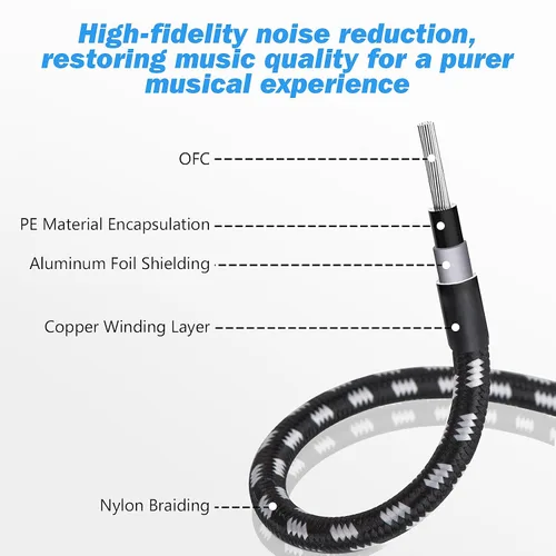Miniatura 7 de Cable de guitarra, cable de instrumento, cable de bajo, cable de guitarra de 10 pies, cable de audio curvado recto de 0.250 in para varios