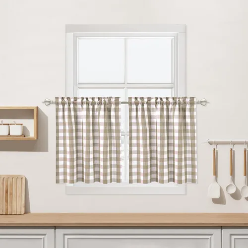 Miniatura 34 de Cortinas de Cocina Estilo Granja de Cuadros Vichy Blanco y Negro de 24 Pulgadas de Largo, Cortinas de Café de Media Ventana de Cuadros Buffalo