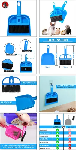 Miniatura 7 de Juego de mini escoba y recogedor – Kit de limpieza compacto para el hogar, coche, camping, espacios pequeños, limpieza de mascotas y viajes – Juego