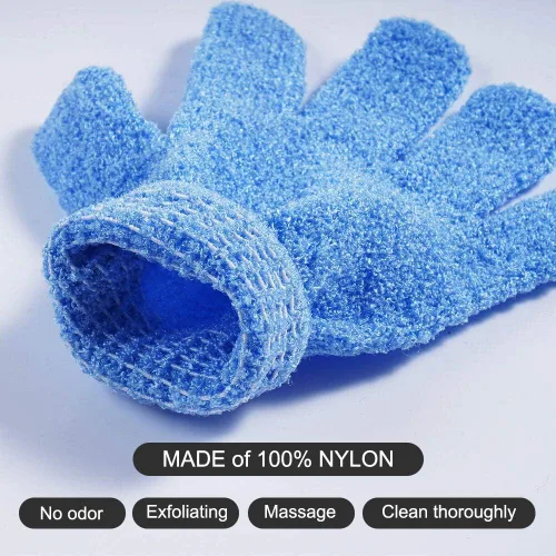 Miniatura 4 de 10 pares de guantes exfoliantes, hechos de 100% nailon, 10 colores guantes exfoliantes de doble cara para belleza, spa, masaje, piel, ducha