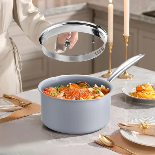 Miniatura 6 de Cacerola antiadherente de 2 cuartos con tapa, cacerola de cerámica pequeña para cocinar, no tóxica, libre de PTFE y PFOA - apta para horno