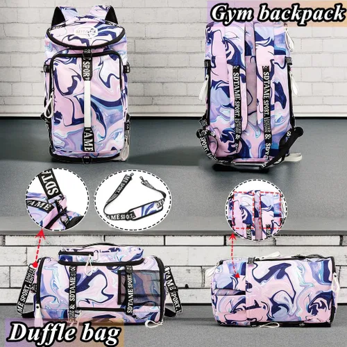 Miniatura 8 de Mochila de lona con compartimento para zapatos para 4 vías impermeable viaje deporte senderismo portátil, Púrpura, Mochilas de lona