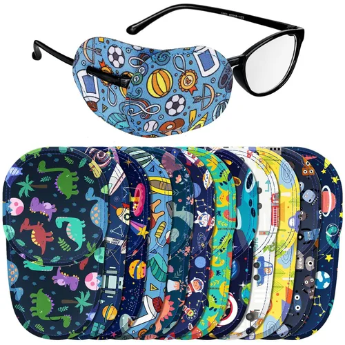Miniatura 18 de Newcotte 12 piezas de parche para ojos para niños, reutilizable, ajustable, para niñas y niños, para gafas, para ojo izquierdo o derecho, patrones