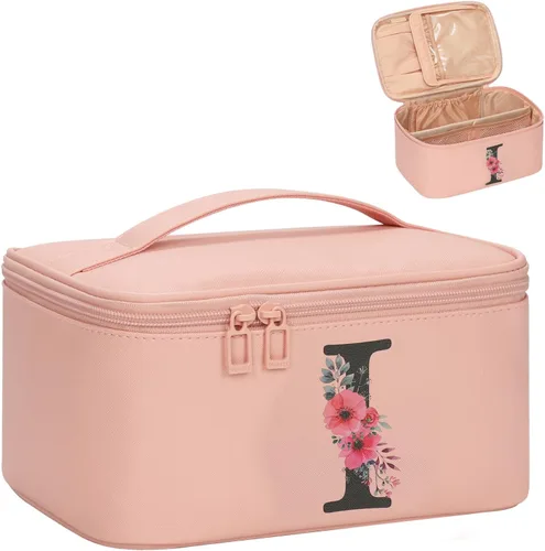 Miniatura 67 de OCHEAL Bolsa de maquillaje personalizada, bolsa de maquillaje beige para mujer, kit de aseo de viaje con monograma, organizador de cosméticos listo
