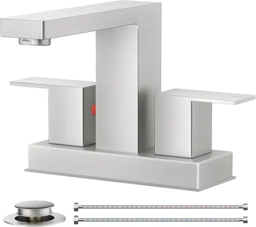 Miniatura 14 de FORIOUS Grifo de baño negro y dorado de 8 pulgadas de extensión amplia cuadrado, 2 manijas, grifos negros mate de 6 pulgadas para lavabo de baño, 3