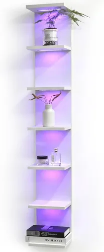 Miniatura 12 de VIWODS Estante de pared de 4 niveles con luces LED, estante flotante para decoración del hogar, estante vertical montado en la pared