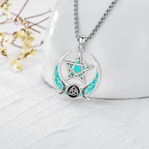 Miniatura 183 de Collar de pentagrama de plata de ley con triple luna, diosa celta, nudo celta, nudo de brujas, Ankh, sol y luna, Hécate, lilith, Santa Muerte