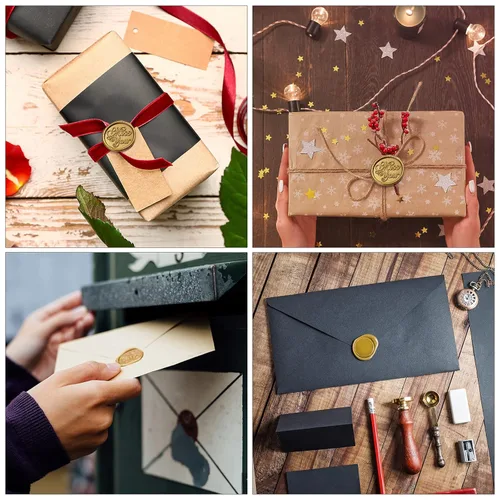 Miniatura 6 de FEPITO 300 cuentas de cera de sellado octágono con 3 velas de té y cuchara de fusión de cera para sellado de sellos (dorado)