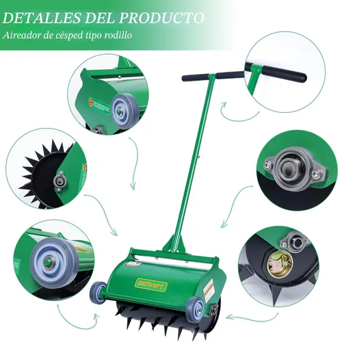 Miniatura 7 de Aireador de césped rodante, herramienta de aireación de picos de empuje de alta resistencia de hasta 55 libras, aireador de césped giratorio manual