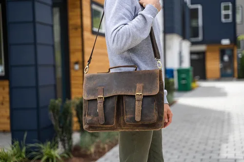 Miniatura 4 de KomalC Maletín de cuero de 18 pulgadas para computadora portátil, bolsas de mensajero para hombres y mujeres, la mejor bolsa de oficina