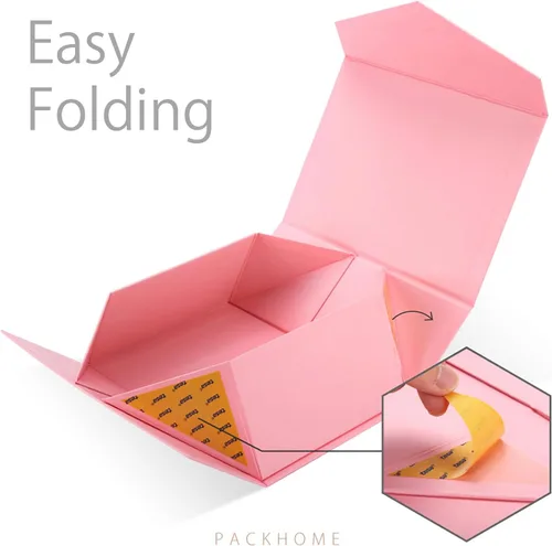 Miniatura 5 de PACKHOME Caja de regalo de 9 x 6.5 x 3.8 pulgadas, caja plegable rectangular con tapa magnética para embalaje de regalo (rosa mate, textura de grano)