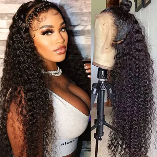 Miniatura 34 de Peluca de encaje frontal de 30 pulgadas, cabello humano prearrancado de densidad 180, peluca de encaje frontal brasileña con cabello húmedo y Encaje